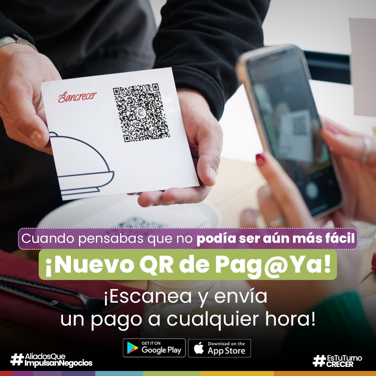 BreakBancario's tweet photo. Bancrecer, Banco Microfinanciero anuncia: ¡Ahora pagas con solo escanear 🤳🏼!

A cualquier hora y en cualquier lugar desde tu aplicación Pag@ Ya, con el sistema interconectado #QRS7B.

#EsTuTurnoCRECER #Bancrecer. https://t.co/ZSZXtwhl1h