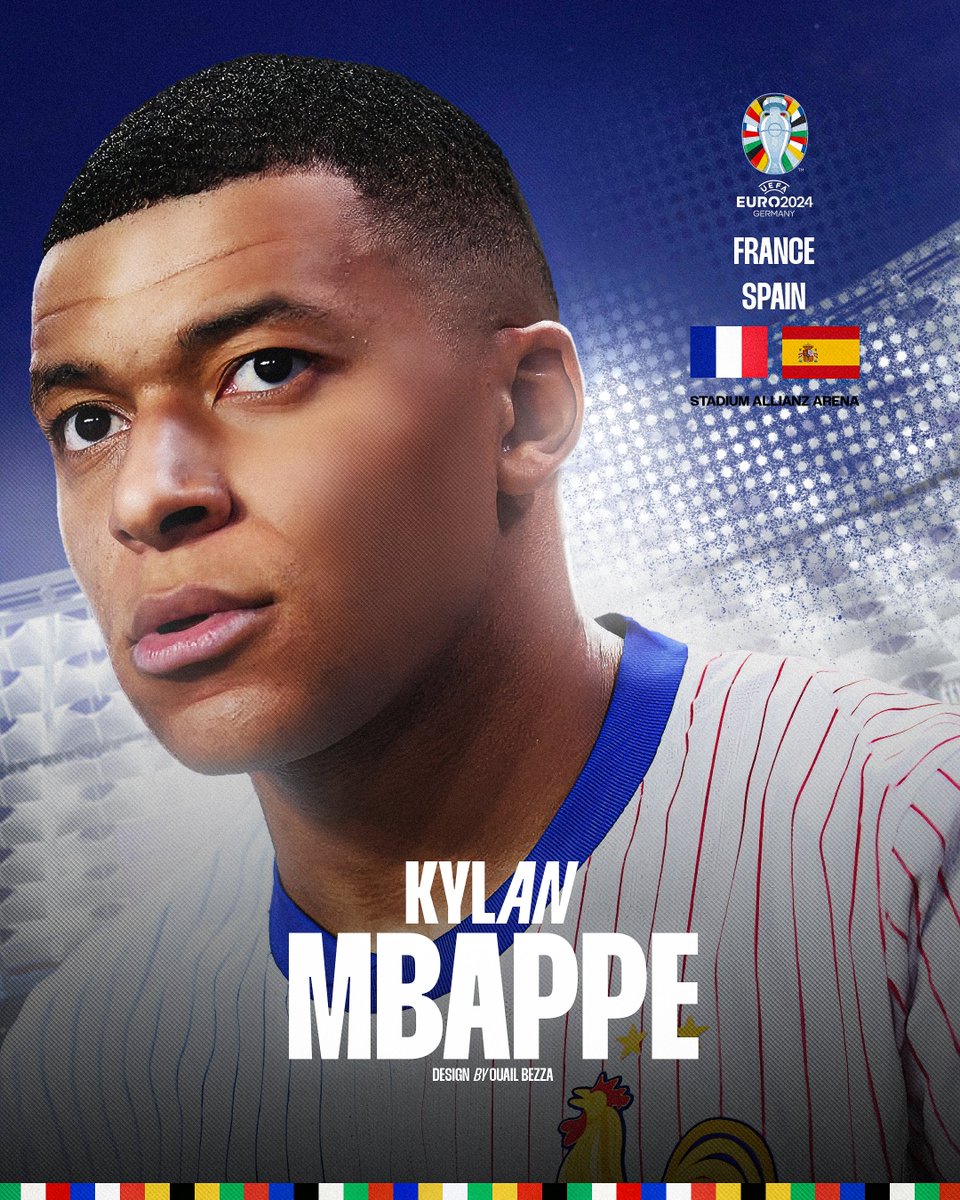ouailbezzart's tweet photo. Design by 🎨Ouail Bezza
.
🇫🇷 Kylian Mbappe 🏆⚽

🇫🇷 France vs. 🇪🇸 Spain
🏟️ Venue: Allianz Arena, Germany

#KylianMbappe #France #Spain #Euro2024 #UEFA #Football #Soccer #AllianzArena https://t.co/heIiWE3e6U