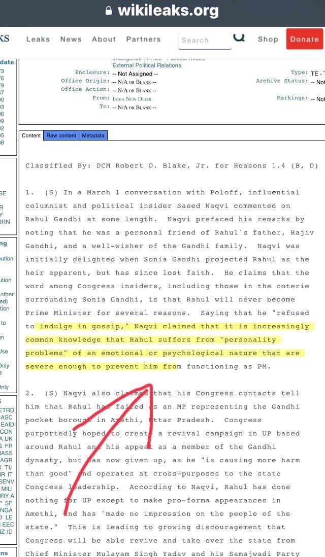 <a href="/KaurageousDils/">𝓓𝓲𝓵𝓹𝓻𝓮𝓮𝓽 𝓚𝓪𝓾𝓻 🇮🇳</a> <a href="/LevinaNeythiri/">Levina🇮🇳</a> had posted an interesting snap from WikiLeaks about Rahul's mentality!