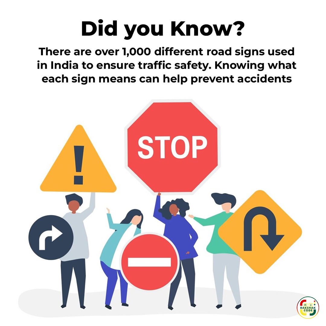 RakshakCode's tweet image. 🚦 Did You Know? 🚦
There are over 1,000 different road signs used in India to ensure traffic safety. Knowing what each sign means can help prevent accidents and keep our roads safer for everyone. 🚸🛑
#RoadSafety #TrafficSigns #StayAlert #DriveSafe #RakshakCode #SafetyFirst