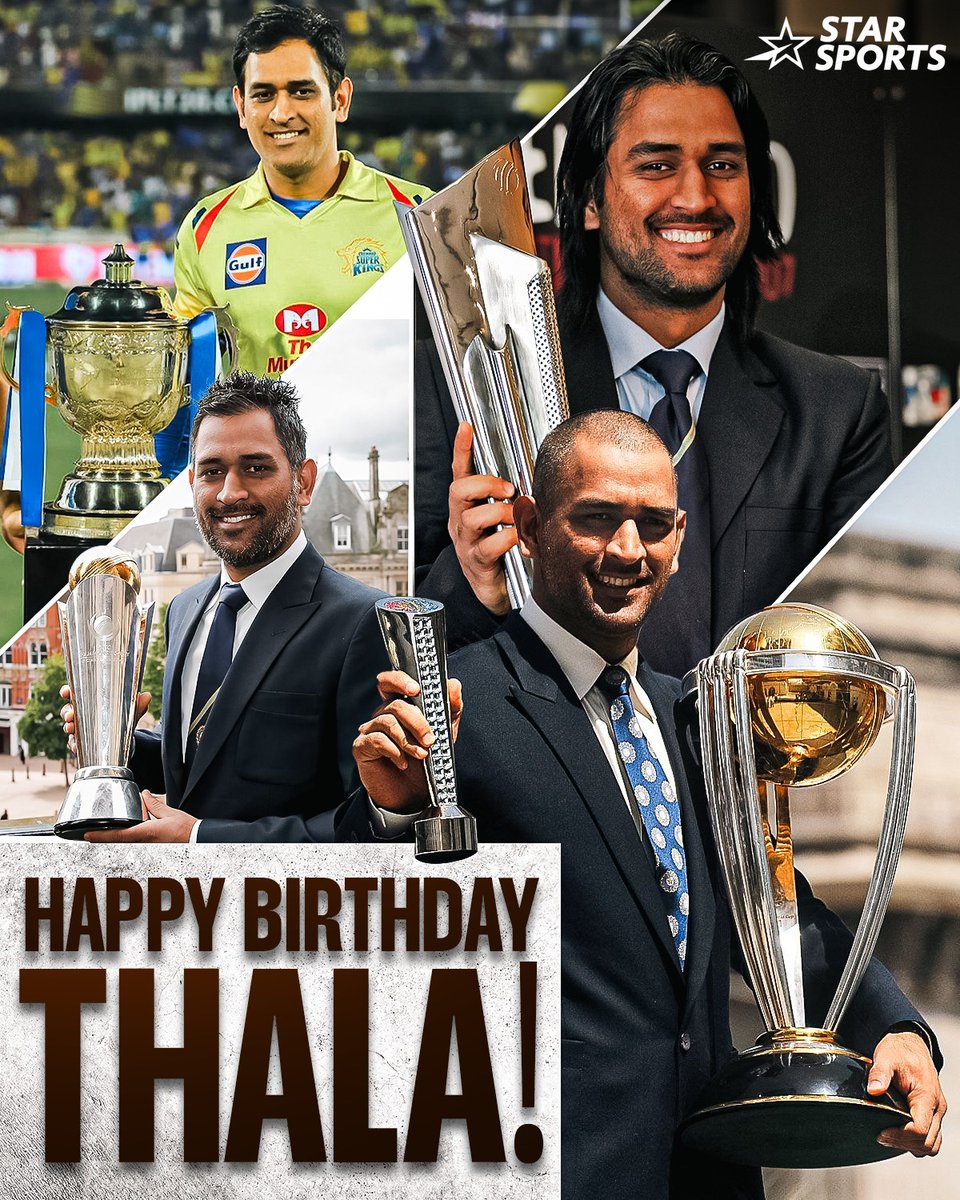 StarSportsIndia's tweet photo. Happy birthday, Captain Cool @msdhoni! 🎂

Your leadership, lightning-fast reflexes, &amp; unforgettable helicopter shots continue to inspire us all! Here's to the man who redefined cricket with grace and glory 😍

#HappyBirthdayMSDhoni https://t.co/rxr37sXRfC