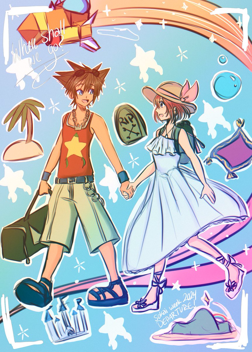 UnchainedStar's tweet image. Happy Sokai Week! This is for Day 1’s prompt: Departures! ✈️👒🧳 #sokaiweek #kingdomhearts #sokaiweek2024