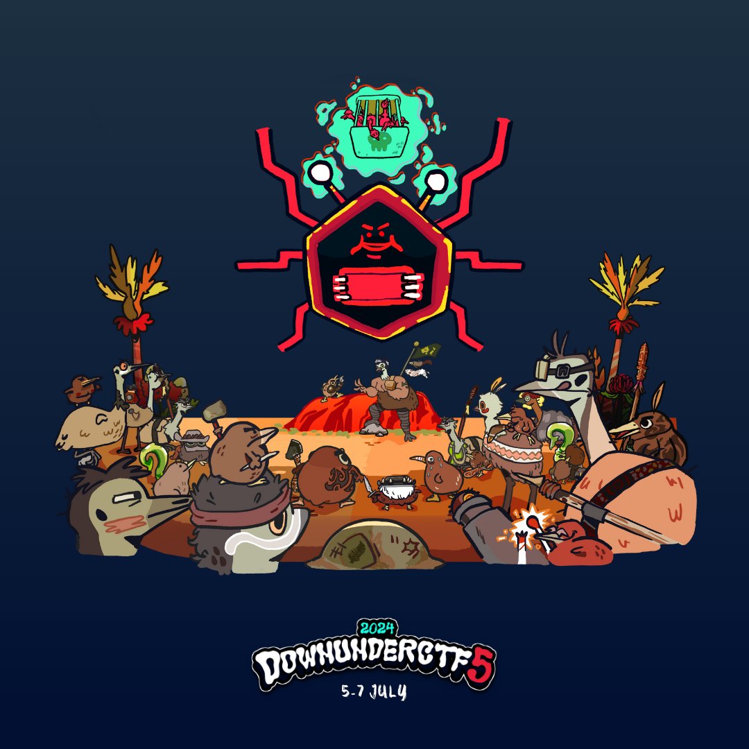 Let's keep striving for those flags!

A big thank you to Ren for creating our EPIC artwork for DownUnderCTF 5! Go and explore more of Ren's work through her socials!
Instagram/X - <a href="/deafrenitely/">RenRen</a>