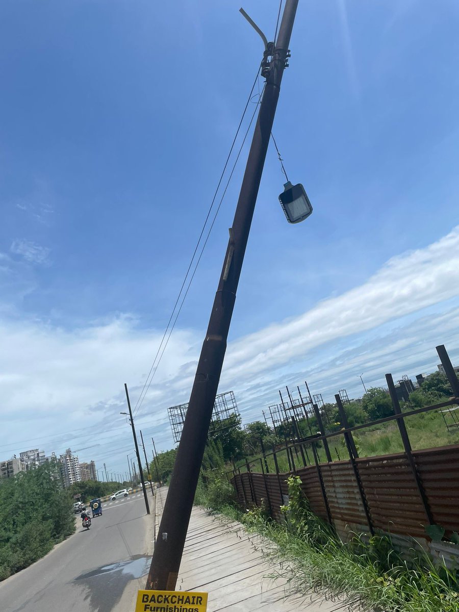 <a href="/noidatraffic/">Noida Traffic Police</a> Due to yesterday's accident we have a bent electrical pole right outside of Elite Golf Greens Sector 79 Noida. It can lead to other fatalities. Kindly get it fixed at the earliest. Thanks <a href="/noida_authority/">NOIDA Authority</a>