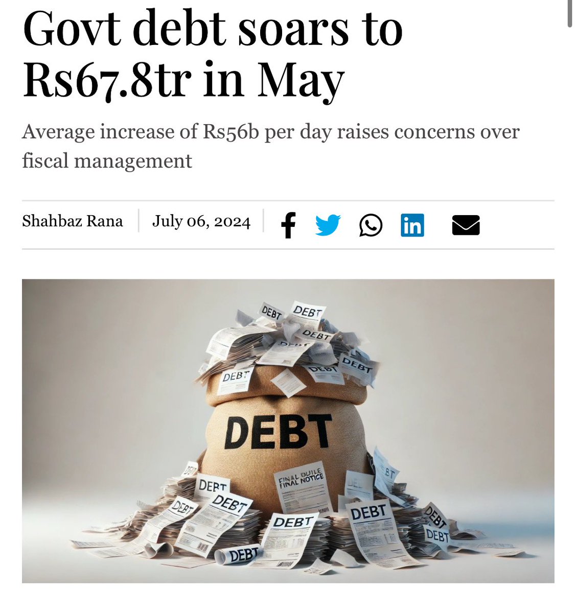 Government’s debt:

>Average of Rs56 billion per day added to the debt pile 
> Increased by Rs1.73 trillion within one month.

A govt without public mandate and support will never think about poor people!