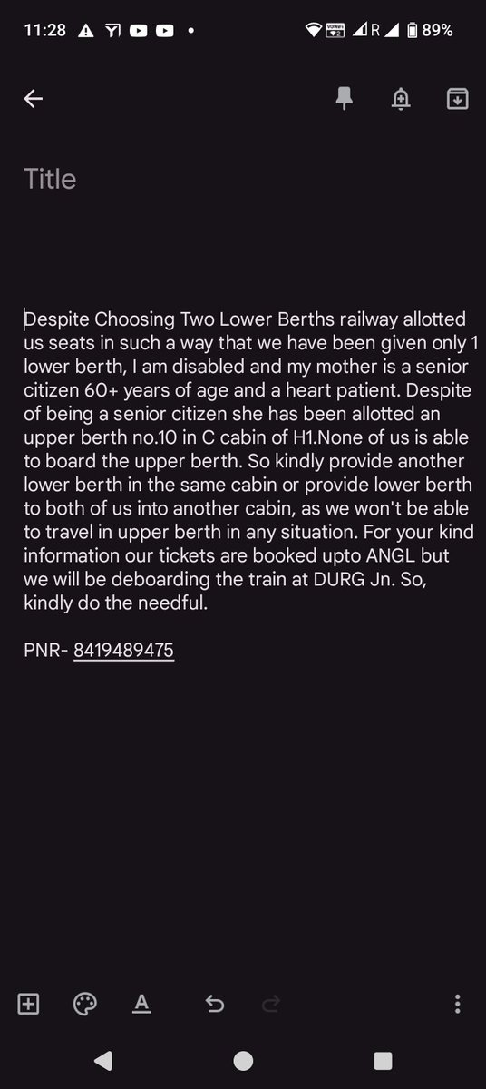 KirtiKumarArora's tweet photo. @drmpune @RailwaySeva @AshwiniVaishnaw @drm_raipur 
Please look into the screenshot for my issue &amp; kindly arrange two lower berths for us as none of us is able to board the upper berth.PNR- 8419489475

For ur info- our tickets r booked up 2 ANGL but we'll be deboarding at DURG Jn https://t.co/XDPN4t0DuM