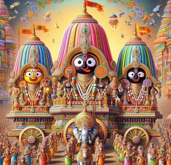 AstroSharmistha's tweet photo. Name of Lord Jagannath's Rath is Kapiladhwaja. It has 16 wheels and coloured in Red & yellow.
Name of Balaram's Rath is Taladhwaja. It is of Red & green in colour with 14 wheels.
Name of Subhadra Maharani's Rath is Padmadhwaja. It has lotus marks in red & black colour. I was blessed to pull the Puri Rath  during 1999 #RathaYatra. #RathYatraCelebration #JaiJagannath