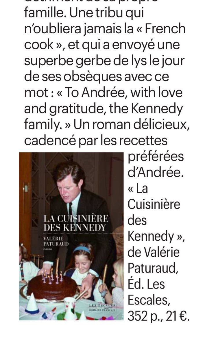 tatianaderosnay's tweet photo. Dans @le_Parisien ce dimanche, j'ai choisi le  roman de Valérie Paturaud #lacuisinieredeskennedy @LesEscales @ALaborier https://t.co/kTooBDlhl3