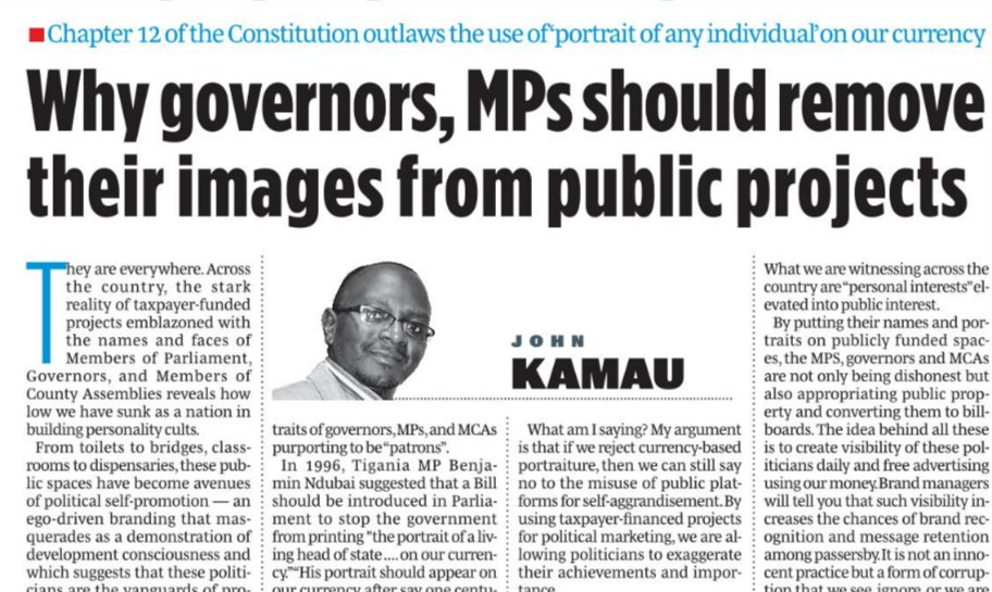 Mzalendo (@mzalendowatch) on Twitter photo Why governors, MPs should remove their images from public projects.
.<a href="/johnKamau1/">John Kamau, MBS</a> via <a href="/NationAfrica/">Daily Nation</a>. Why governors, MPs should remove their images from public projects.
.<a href="/johnKamau1/">John Kamau, MBS</a> via <a href="/NationAfrica/">Daily Nation</a>.