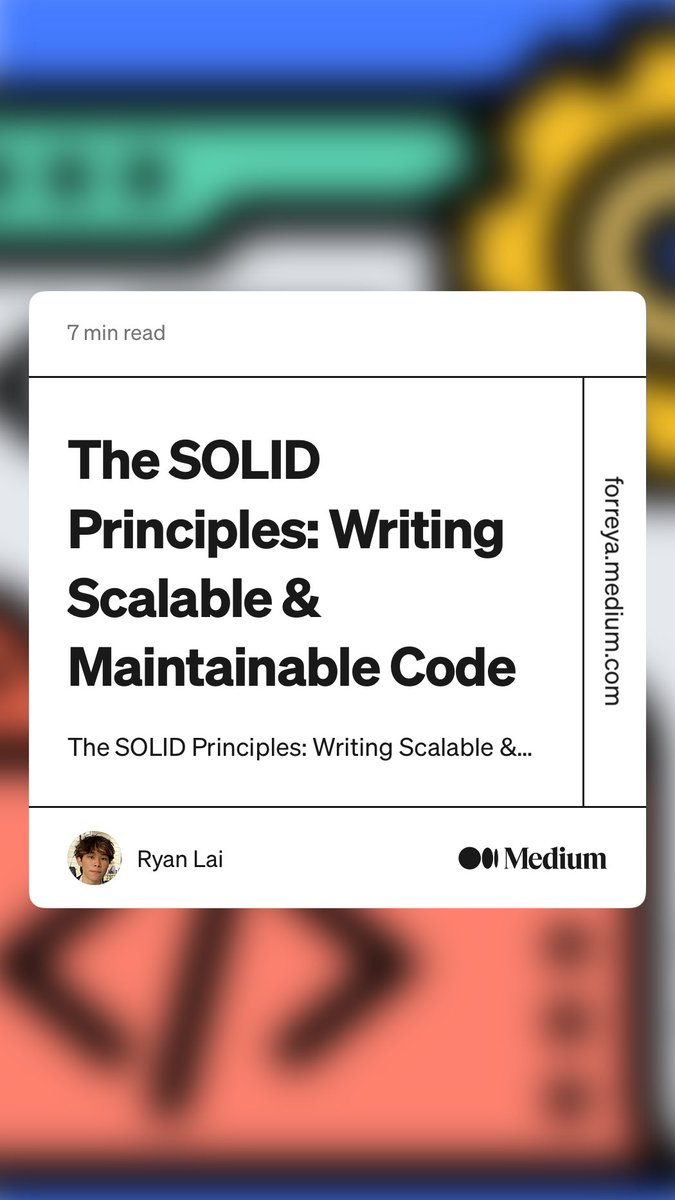 dogukanaratdev's tweet photo. “The SOLID Principles: Writing Scalable &amp; Maintainable Code” by Ryan Lai
https://t.co/vpVALi3BDX https://t.co/S6gs9QPBSn