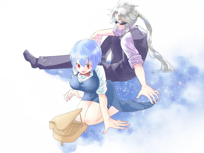 七夕絵ではないんですけど昨日ピアノの日だったらしいのでミニピアノを弾いてるちゃんとそれを聴いてるさんの絵です