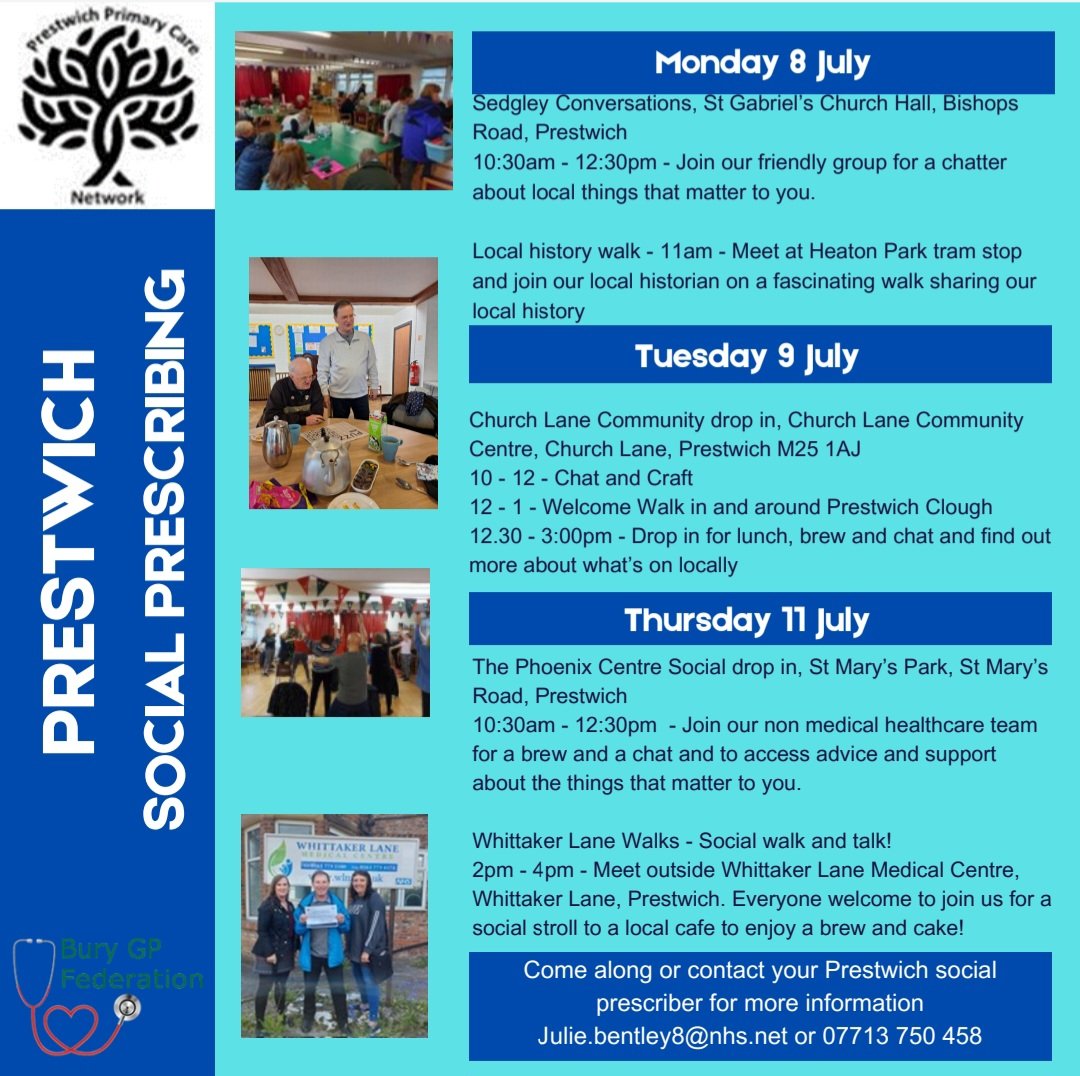 Julie - Prestwich Social Prescriber (@juebee19) on Twitter photo Join Joanne and I this week and get involved with our social activities, helping you meet new people, keep active,find out what's available to help you and enjoy yourself with other people in your community! ##socialprescribing <a href="/Bury_Gp_Fed/">Bury GP Federation</a> Join Joanne and I this week and get involved with our social activities, helping you meet new people, keep active,find out what's available to help you and enjoy yourself with other people in your community! ##socialprescribing <a href="/Bury_Gp_Fed/">Bury GP Federation</a>