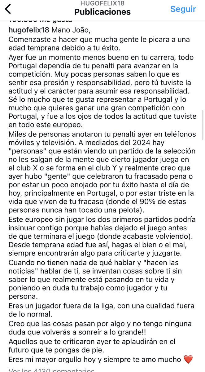 ❎🥲 Uno de los problemas de Joao Félix, en su entorno, incluyendo a su hermano.

👉🏼 Esto ha escrito en su IG, que falta de autocrítica, solo echando balones fuera y diciendo que Joao es el mejor. 

Es absolutamente bochornoso 🤦🏻‍♂️