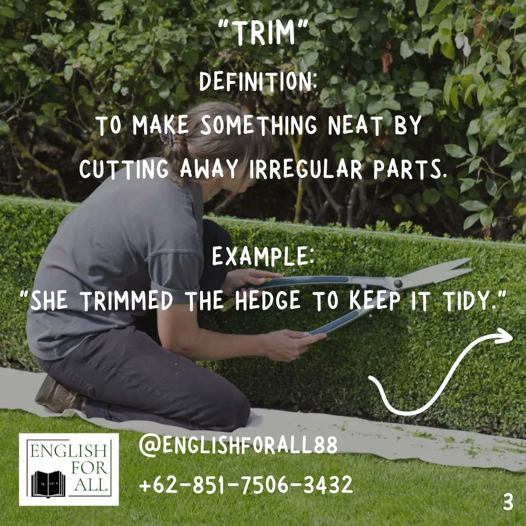 englishforall88's tweet photo. Mastering contextual understanding of verbs can enhance your English skills.
Practice using "cut," "trim," "slaughter," and "shave" in sentences and share your answers in the comments! 📚✨
#GrammarTips #EnglishLearning #ContextualUnderstanding https://t.co/xbZnw4yBpF