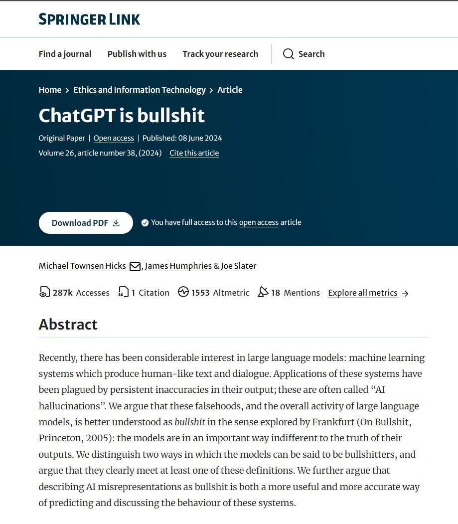 kaabachiio's tweet photo. 'ChatGPT is bullshit'... turns out, it's now research-backed!
https://t.co/QPCPIaR28w
🤯🤯🤯 https://t.co/wce5cyBNCs