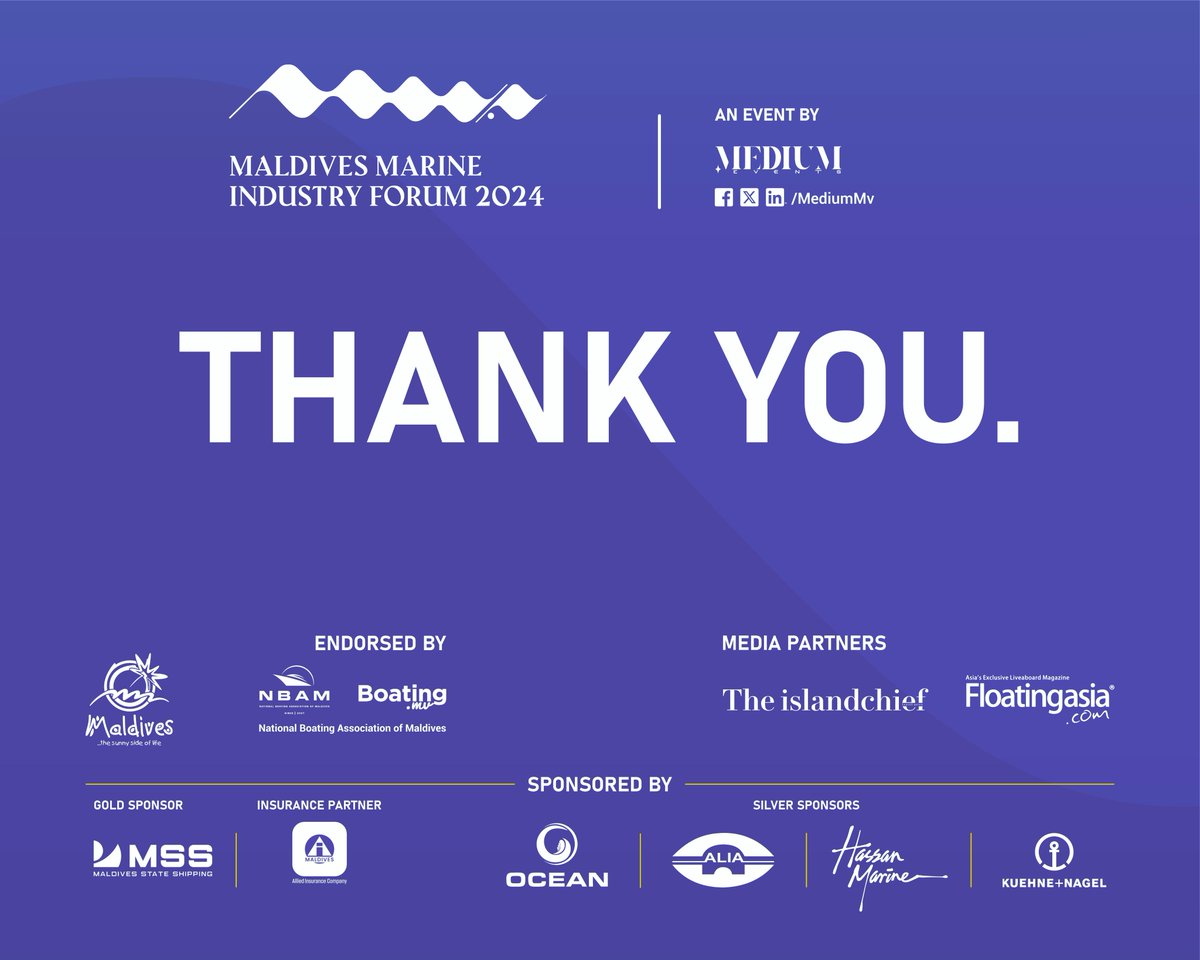 Thank you, Sponsors, Partners, Industry Stakeholders, Speaker Panelists for participating in MMIF'24, for supporting our endeavor to facilitate a platform to build a stronger marine industry of the Maldives. Hope the knowledge shared during our event would be applied.
<a href="/boating_mv/">National Boating Association of Maldives</a>