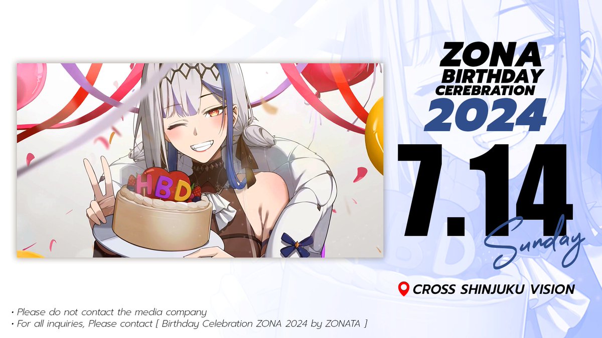 SetsuGi1's tweet photo. 🐳♡Announcement of posting support advertisements♡✨

Starting on Sunday July 14th, we are posting a large advertisement to celebrate the
birthday of ZONA from Polygon Project

📍￤Cross Shinjuku Vision
📅￤July 14(Sun) 
LiveStream : https://t.co/XoyBZYuyAq

Illustration : @Blacklistz_art
cooperation : @jeki_ooh
Organizer : ZONATA

※Please refrain from contacting the media. 
※For all inquiries, please contact [zonataa1407@gmail.com]
@ZonaPLG #ZONATA #HBDZONA2024