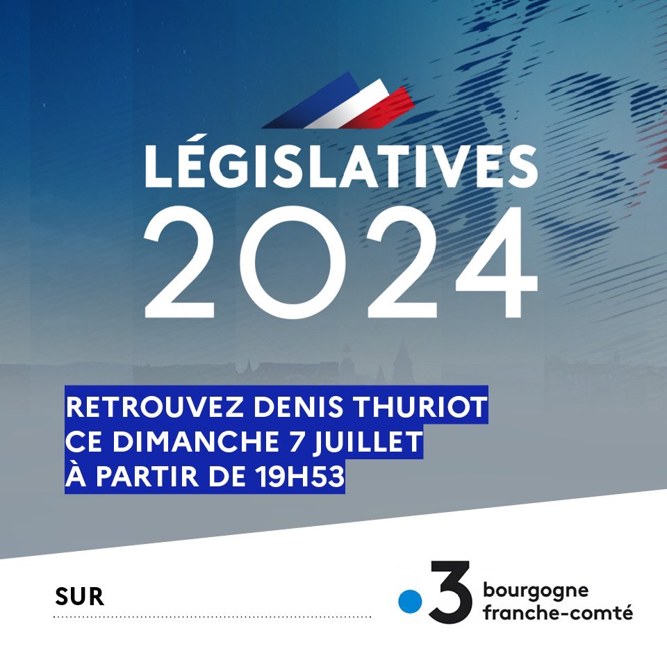 denisthuriot's tweet image. 📺🗳️👉🏻 Je vous retrouve ce dimanche 7 juillet en duplex de la #Préfecture de la #Nièvre dans l’émission dédiée aux élections #législatives, à partir de 19h53 sur @F3Bourgogne .

#circo5801 #nevers