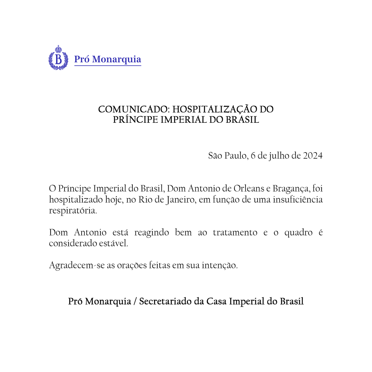 Monarchies2000's tweet image. Prochain héritier au #trône au #Brésil pour les #Vassouras, le prince Antonio d'Orléans-Bragance, 74 ans, descendant du roi Louis-Philippe Ier, a nouveau hospitalisé pour insuffisance respiratoire. Son état est jugé stable. #Brasil #Brazil #monarquia #monarchy #monarchie 🇧🇷👑