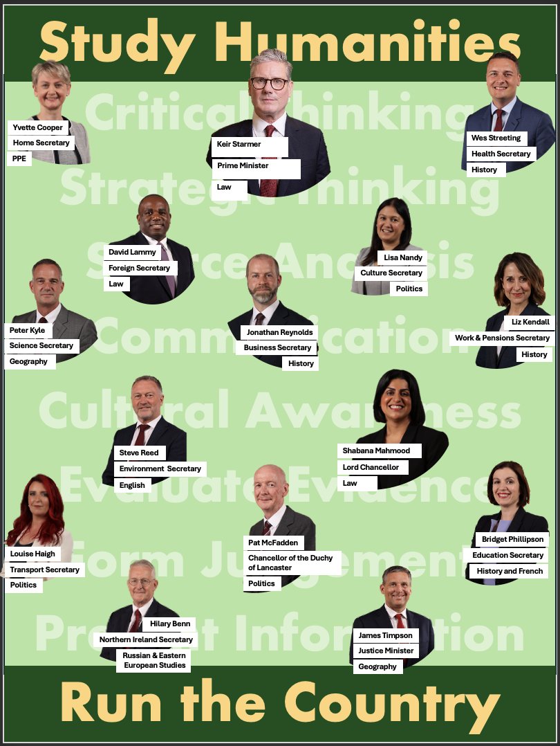 SPBeale's tweet image. Study Humanities. Run the Country. 
In classrooms on Monday.