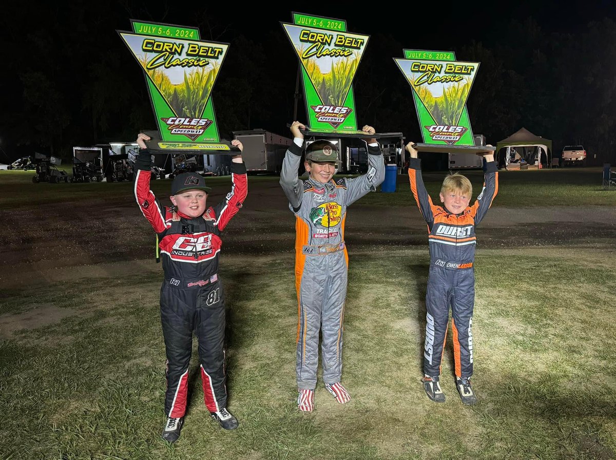 Corn Belt Classic WINNER in the 81 CB Industries Restricted Micro! 
My 7th Coles County Speedway win of the year! 
Thank you Chad, Mike, Carlin, and Connor!
Congrats to my two teammates Owen Larson and Wyatt Miller on your wins! Let’s re-peat three-peat?!