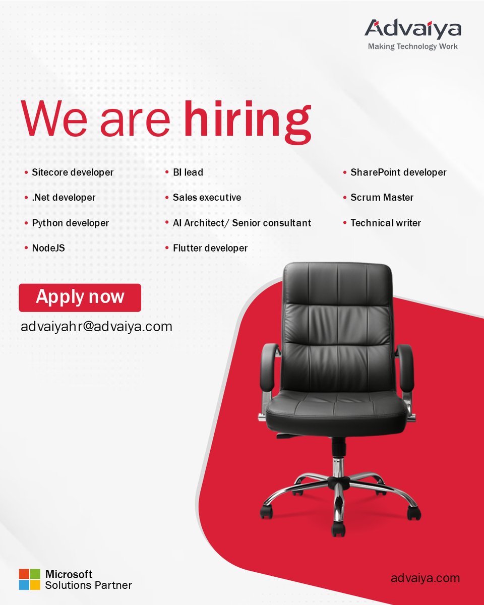 Advaiyasolns's tweet image. Join the Advaiya team! Are you passionate about technology and ready to make an impact? We're hiring! Explore exciting career opportunities and grow with us. Apply today and become a part of our dynamic team.
advaiya.com/current-openin…
#Advaiya #NowHiring #MakingTechnologyWork