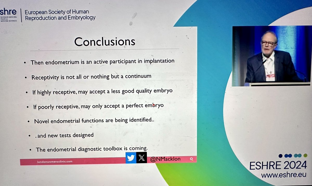 Excellent presentation about the dialogue between the embryo &amp; endometrium. ✅<a href="/NMacklon/">Nick Macklon</a> #eshre2024