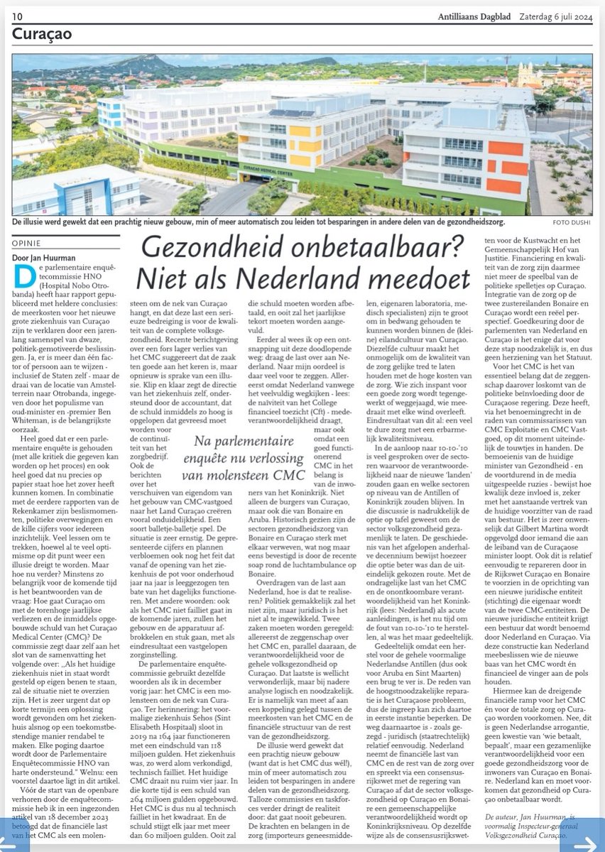 Mijn bijdrage aan de oplossing van het onbetaalbare nieuwe ziekenhuis op Curaçao.