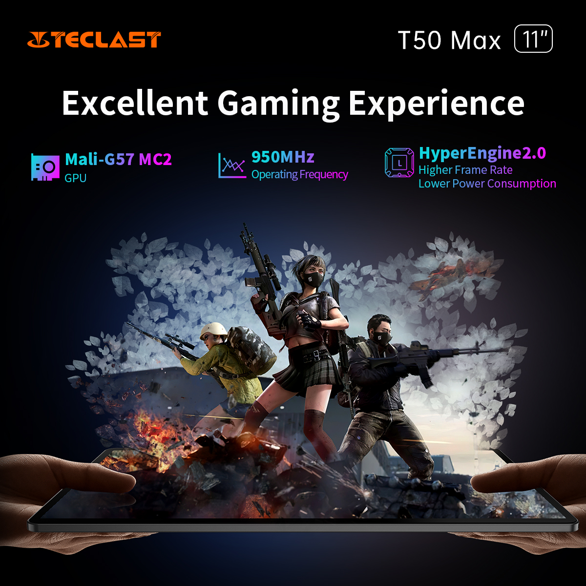 TeclastOfficial's tweet photo. Meet the Teclast T50 Max, your new tech companion for gaming and more! With the Mali-G57 MC2 GPU, HyperEngine 2.0, and Helio G99 processor, everything from intense gaming to everyday tasks is smooth and responsive.
Explore : https://t.co/2BTNPELGBD
#Teclast #T50Max #HelioG99 https://t.co/upsAlhxHIl