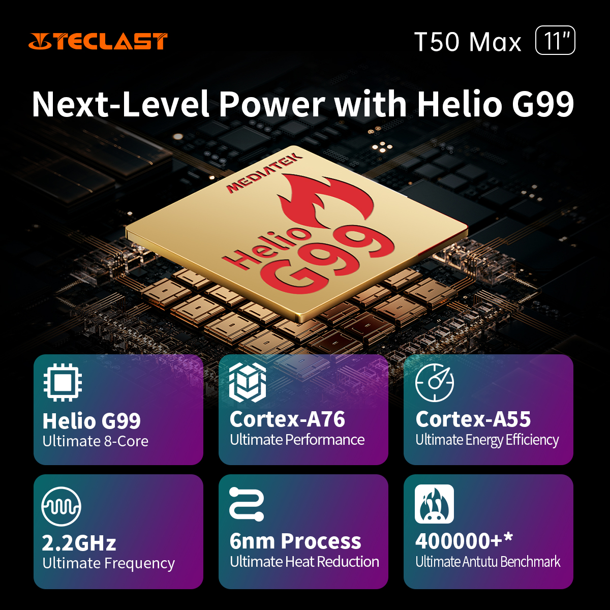 TeclastOfficial's tweet photo. Meet the Teclast T50 Max, your new tech companion for gaming and more! With the Mali-G57 MC2 GPU, HyperEngine 2.0, and Helio G99 processor, everything from intense gaming to everyday tasks is smooth and responsive.
Explore : https://t.co/2BTNPELGBD
#Teclast #T50Max #HelioG99 https://t.co/upsAlhxHIl