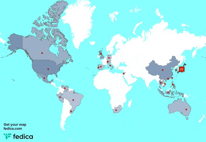 My followers live in Japan (77%), Taiwan(3%)...
Get your map:
https://t.co/q8AdgDlPKk