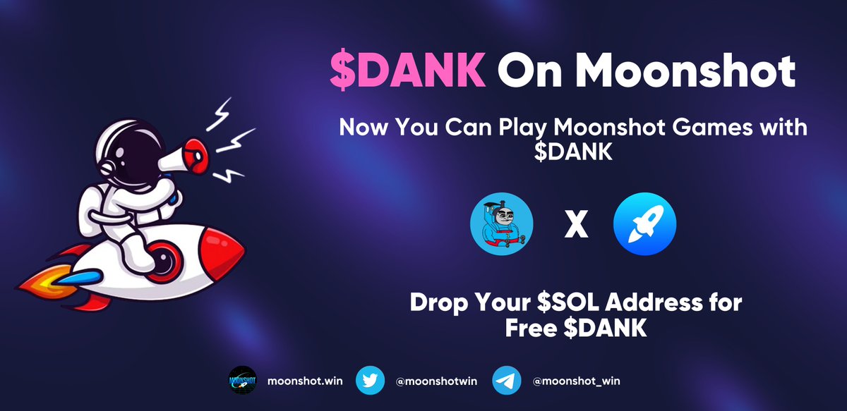 moonshotwin's tweet photo. New Token on Moonshot!

Play with $DANK on https://t.co/j4bactNcWy

Want some free $DANK to be airdropped?

Like/RT this tweet
Follow @moonshotwin &amp;  @DankOnSol 

Drop Your $SOL Address Now! 

48 Hours! https://t.co/3YSHPh0Nxl