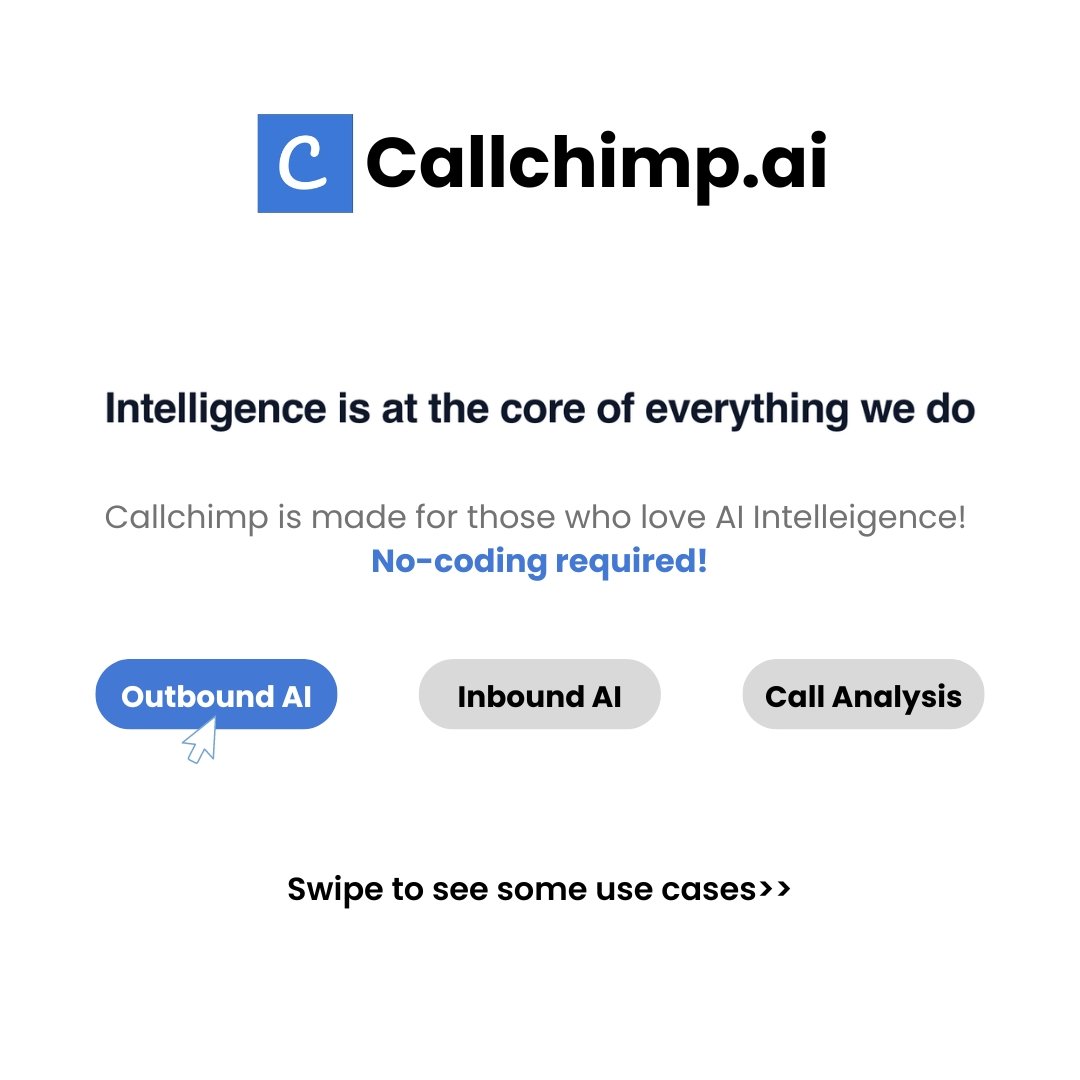 dynopii's tweet photo. Effortless outbound and inbound call management, call analysis, and more – no coding needed! 
Ready to elevate your customer interactions? Connect with us at hello@callchimp.ai. 
#AI #CustomerService #TechSupport #CallManagement #callchimp #aicalling #aicalls #aitool #aibusiness https://t.co/W8oFhIzauW