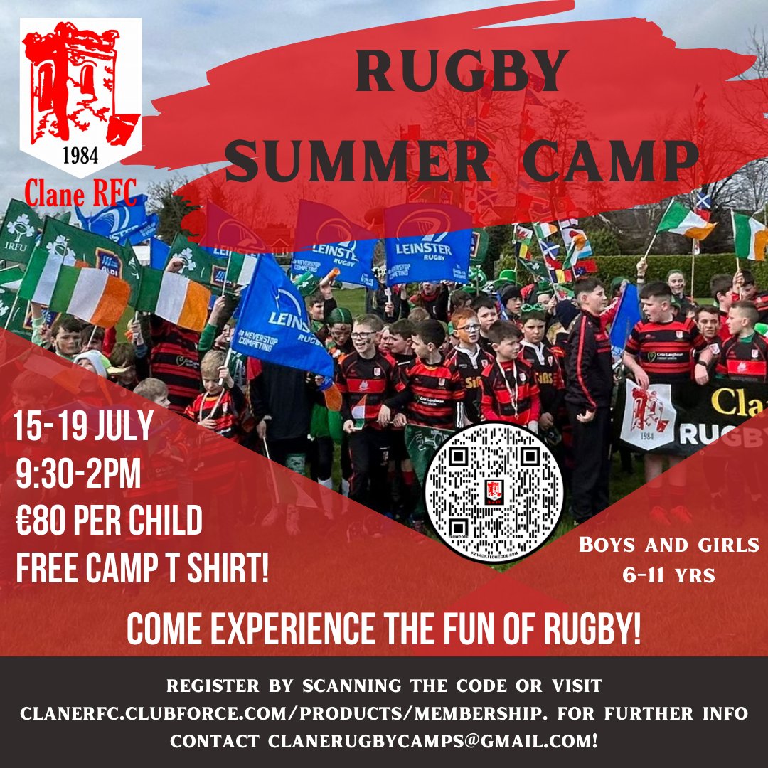 We still have places open for our summer camp in July! The camp is suitable for any level of player, boy or girl! We’d love to give your child the opportunity to play rugby this summer, so why not come on down and give it a try? See you soon!