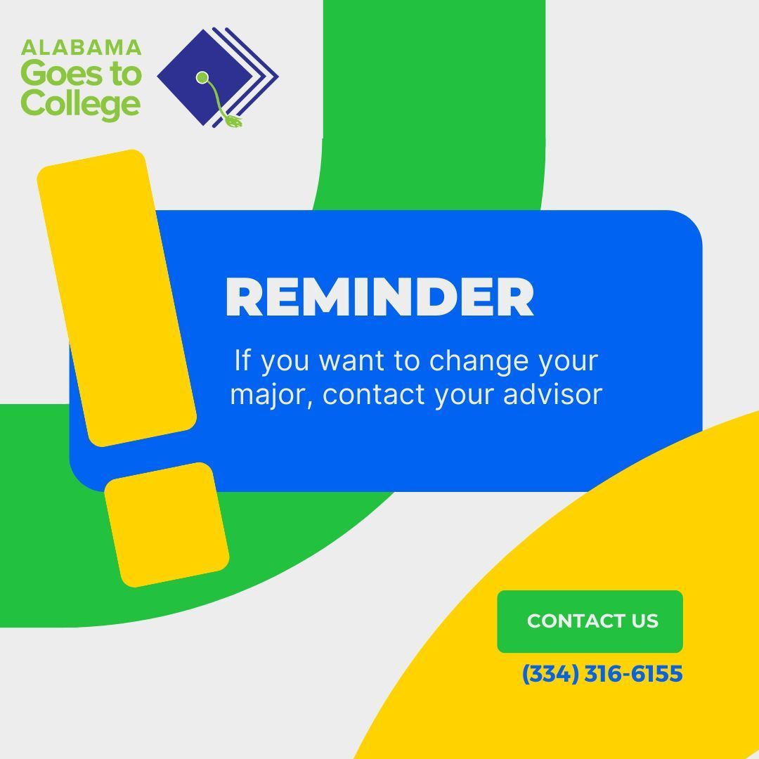 alabamapossible's tweet image. Want to change your major? Contact your academic advisor to assist you!
#ALGoes2College #removingbarriers #SummerBuild #DoTheFAFSA #AlabamaPossible