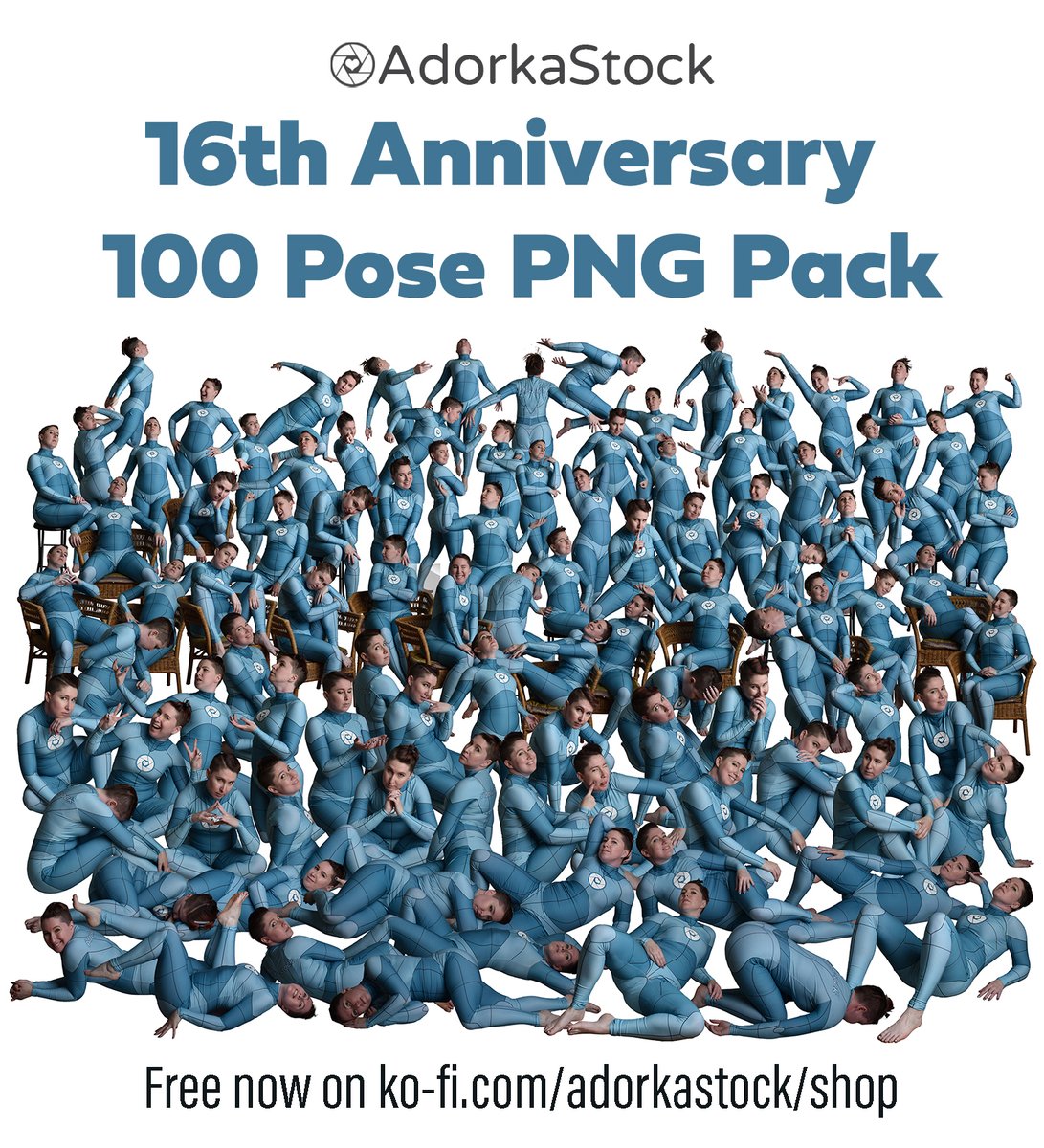 AdorkaStock's tweet photo. If you need a LOT of models for one ref might I recommend the AdorkaStock 16th Anniversary 100 Pose PNG Pack?

They are already cut out for you! Rearrange mes as needed. 

And it's FREE in my ko-fi shop! 🥰 

Thanks so much for helping me have this weird job. 🌟 https://t.co/TJLClEDfCX