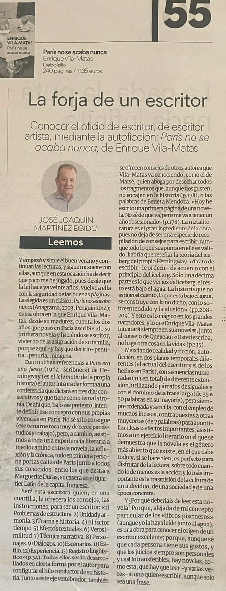La lectura de la semana (161): Paris no se acaba nunca de E. Vila Matas

Reseña en la fotografía de este post, publicada por el Diario INFORMACIÓN hoy 7 julio
<a href="/informacion_es/">INFORMACION.es</a> <a href="/UA_Universidad/">Universidad de Alicante UA</a> <a href="/ComprensLectora/">Comprensión Lectora</a> <a href="/vilamatas_blog/">Enrique Vila-Matas Blog</a> <a href="/SedeEldaUA/">SedeEldaUA</a> <a href="/informacion_es/">INFORMACION.es</a> <a href="/BishopAndGittes/">Los Tipos Duros No Escriben Del Atleti</a> <a href="/Que_leer/">Qué leer?</a>