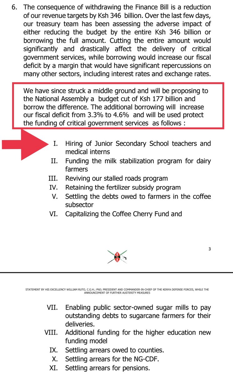 📌Bullet breakdown : Watch the Space

Budget cut of 177B and going...

Borrowing? NOT SO FAST
We still have PLANNED wastage.
QUIT Bread &amp; Circuses (Superficial Appeasement).

👉Our future is Kenya 
👉Our children's education 
👉Our children's healthcare 

Non-Negotiable ✊