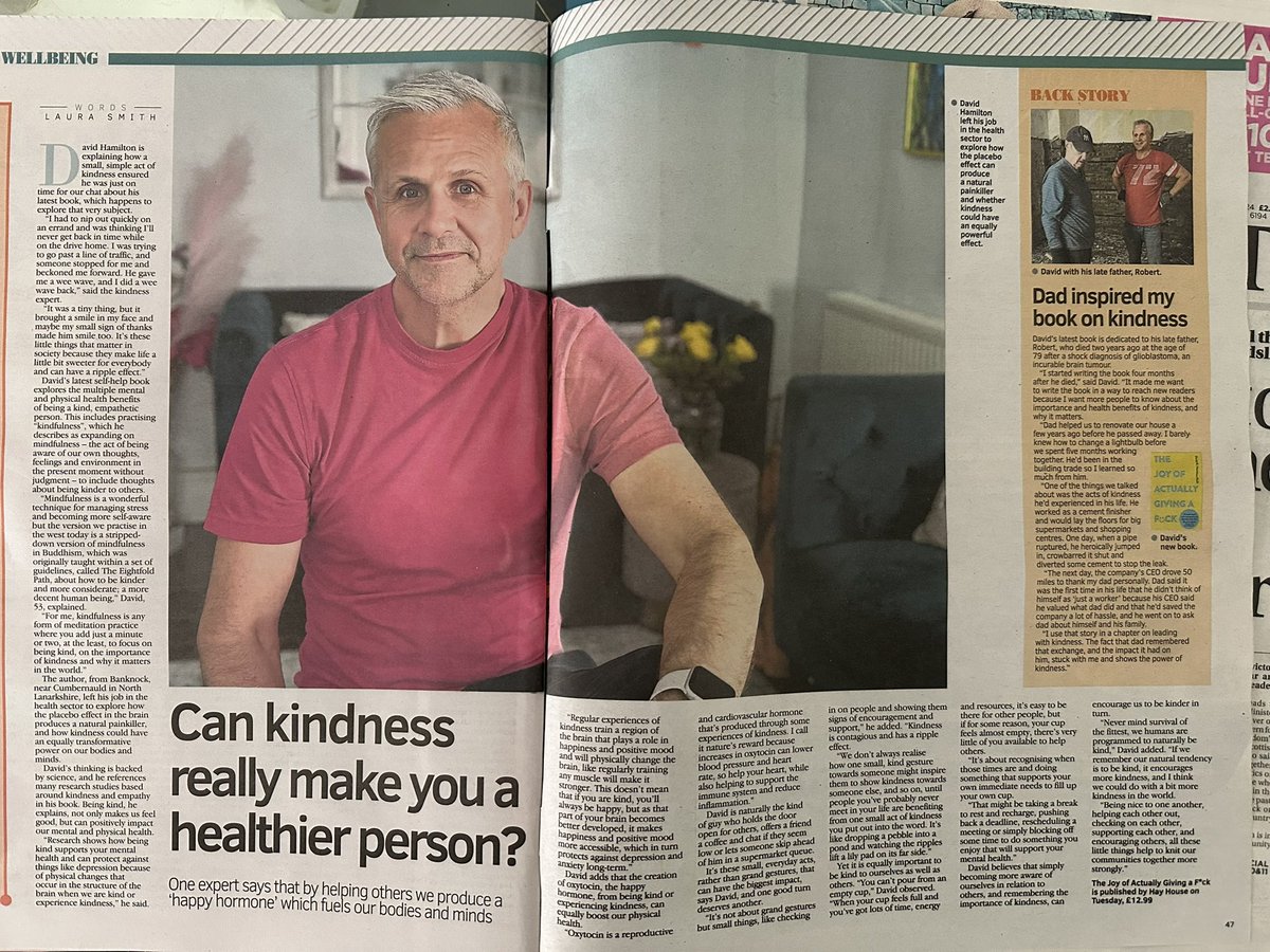 Dr David R Hamilton (he/him) (@drdrhamilton) on Twitter photo Lovely double page feature in the <a href="/Sunday_Post/">The Sunday Post</a> today about my new book (The Joy of Actually Giving a F*ck), about how kindness can make you healthier and happier. And lovely mention of my Dad, who passed away shortly before I starting writing it. #SundayMorning Lovely double page feature in the <a href="/Sunday_Post/">The Sunday Post</a> today about my new book (The Joy of Actually Giving a F*ck), about how kindness can make you healthier and happier. And lovely mention of my Dad, who passed away shortly before I starting writing it. #SundayMorning