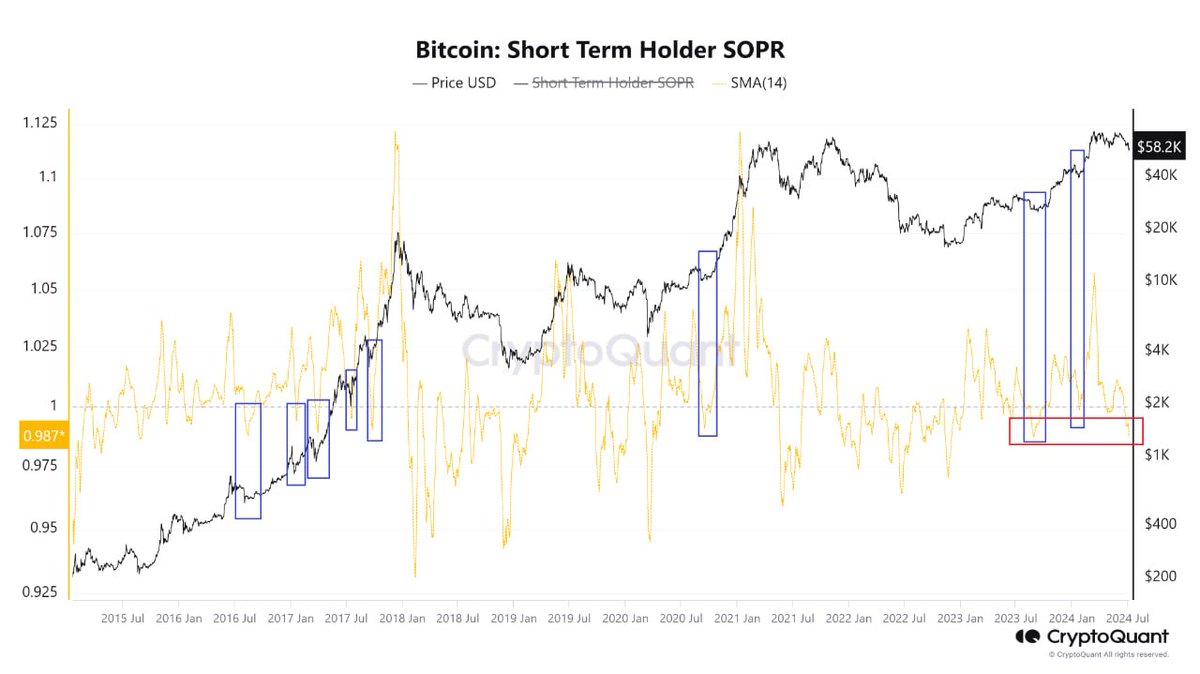 BTC 단기 SOPR 저점 시사 