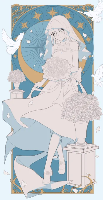 今日は早潮ちゃんとのケッコン2周年です。こういうの初めてなので色塗りもすると超長期戦になりそうです。(見映え優先のため左右反転した 