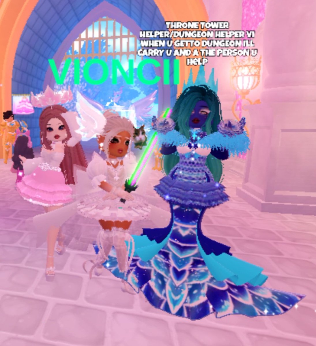 Dreamy_Irene's tweet photo. I met @Vioncii on stream today :D!
(I'm the one with brown hair and a halo on top, I'm using another fit btw)
#vionciiLIVE #royalehigh #twitchstream #rhdevelopers https://t.co/oY5alVBk0t