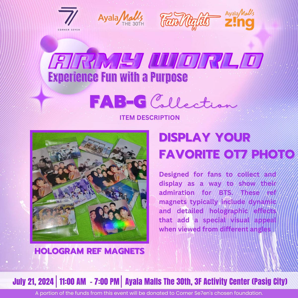 FabGCollection's tweet photo. [Part 2 of 7]

Display your favorite BTS OT7 photos with our Hologram Ref Magnets – perfect for adding charm to your space. Visit our shop and explore our collection at ARMY WORLD on July 21 at Ayala Malls The 30th organized by Corner Se7en! 💜

#FabGCollection https://t.co/5BIDadv85o
