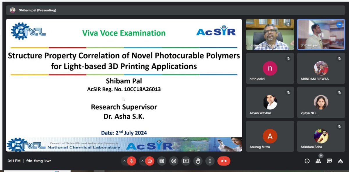 pal_shibam's tweet photo. 🎉 I am very happy to share that I have officially completed my PhD in Chemical Science at CSIR-NCL! 🙌 My research focused on developing bio-based polymeric materials for liquid-based Digital Light Processing 3D printing technology. Excited next! #PhDDone #3Dprinting #polymer https://t.co/fxMSbvaWi2