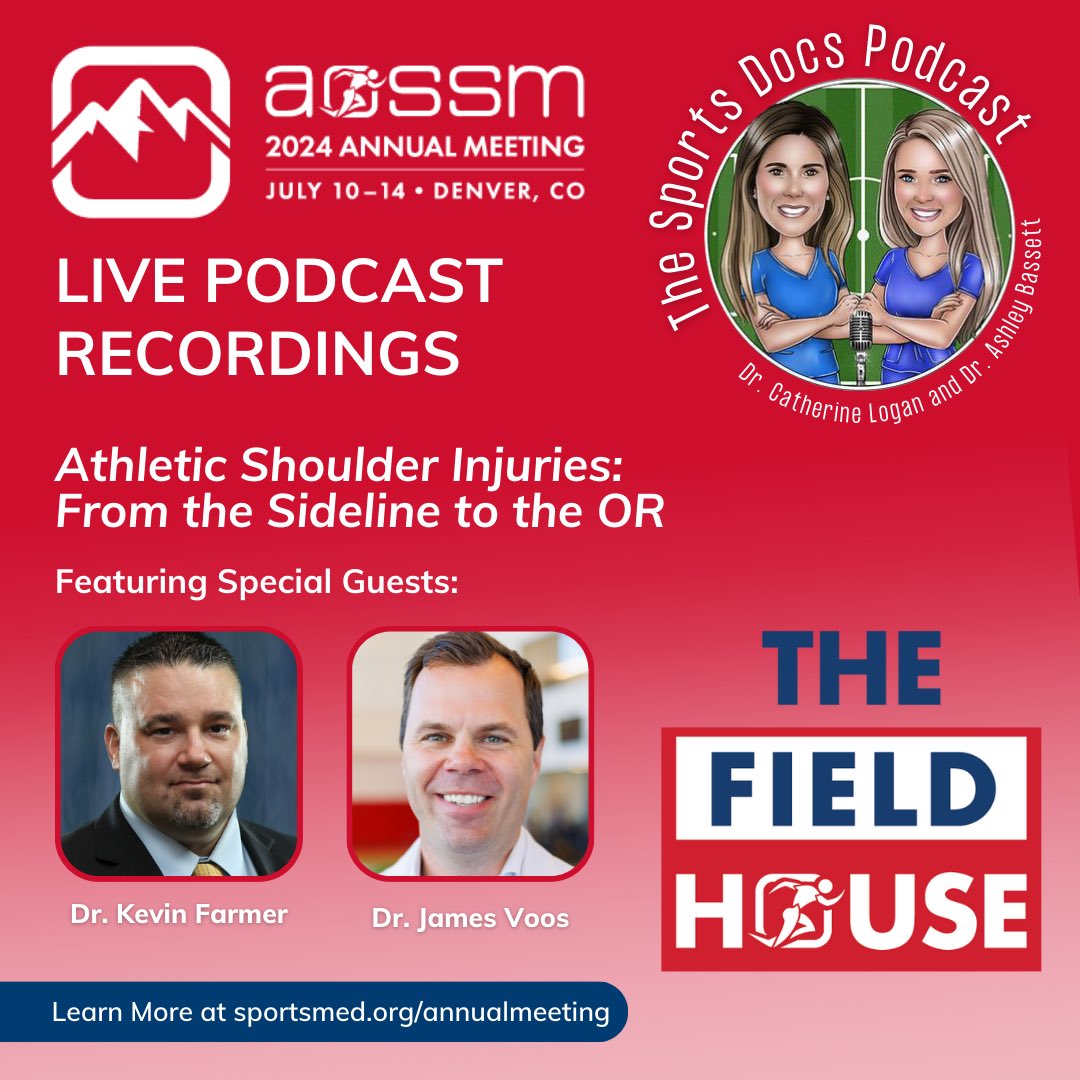 Stop by the Field House at the <a href="/aossm1972/">AOSSM</a> Annual Meeting on Saturday, July 13th from 11:00-11:30AM to see us record our episode “Athletic Shoulder Injuries: From the Sideline to the OR” LIVE with <a href="/kevinfarmermd/">Kevin W. Farmer, MD</a> and Dr. James Voos! <a href="/AshleyBassettMD/">Dr. Ashley J. Bassett</a> <a href="/cloganmd/">Catherine Logan, MD, MBA</a> #AOSSM2024