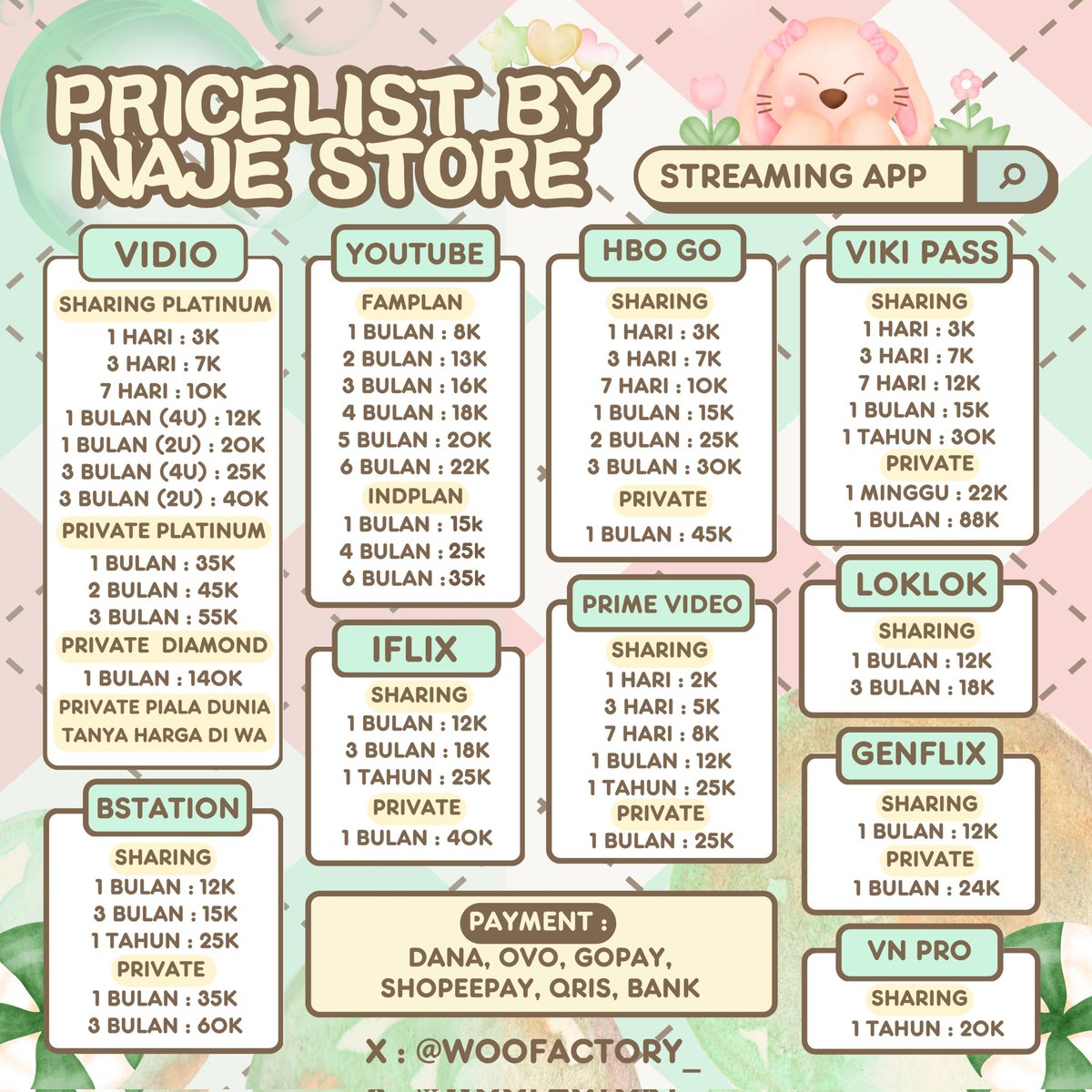 woofactory_'s tweet photo. ★ Trusted, murce, bergaransi, fast respon ✓
★ 500+ testi: https://t.co/9inntaLbiR 6

Order di WhatsApp saja yukss❗
☎️ Order WA : https://t.co/DLOhOBVdVb

tag : wtb wts netflix youtube iqiyi viu wetv vidio prime video loklok bstation blibli hbo go disney+ 
#zonajajan #zonauang https://t.co/bFptgrz0Ws