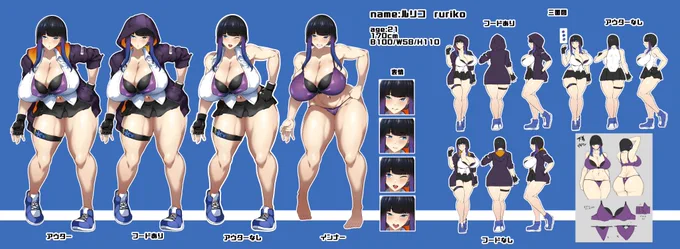 Skebでデザインさせて頂いたよその子ルリコさんです。最近のご依頼で、いつも描かせて頂いているまつりちゃんの相方で格闘キャラとのことでした。小物のデザインなど決めるのが楽しかったです。 