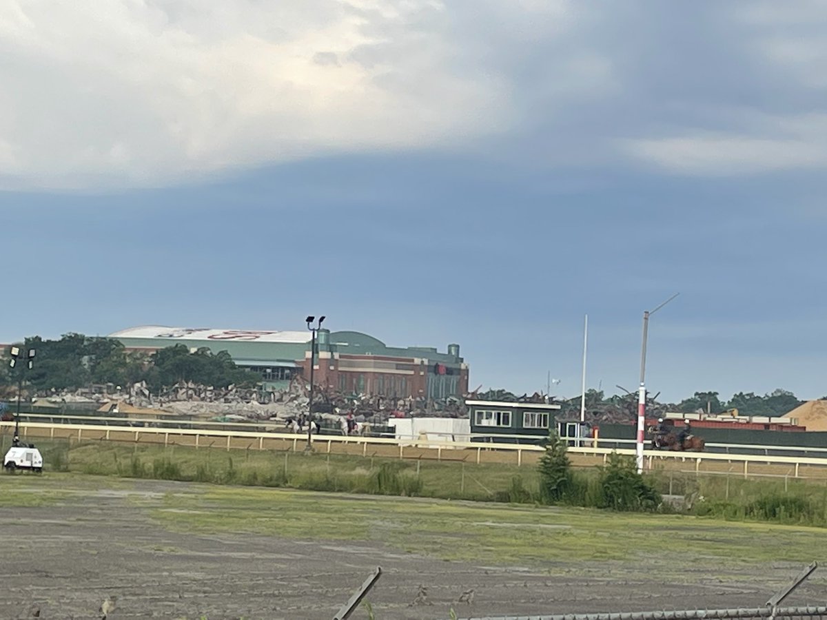 Hennigracing's tweet photo. View of UBS Arena with Belmont Park no longer visible, other than the debris waiting to be cleaned up…. https://t.co/lqhGy5Vc8P