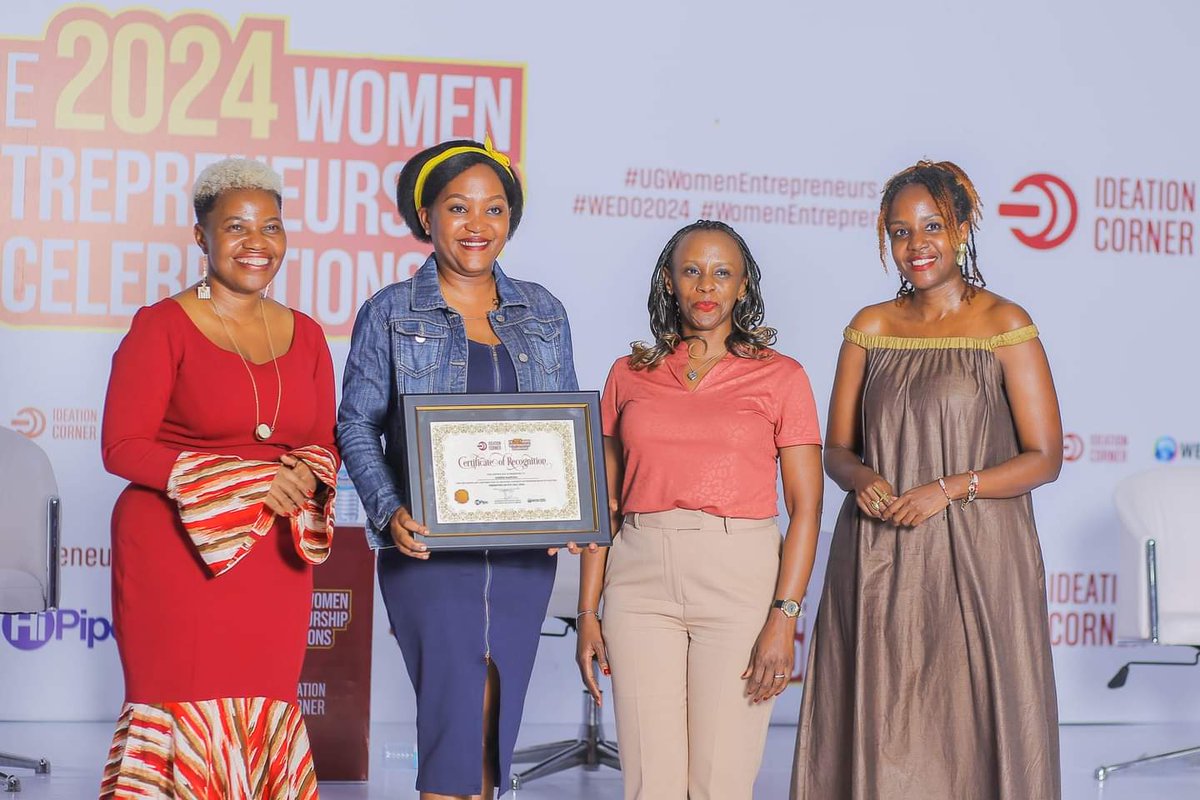 nafy_doryn's tweet photo. *HiPipo* Senior Programs Manager, Doreen Nanfuka (second from left), with Damali Ssali (left), Ruth Sebatindira (second from right), and Sandra Kirenga (right) at the 2024 Women Entrepreneurship Celebrations.

#UGWomenEntrepreneurs
#HiPipo https://t.co/oFCJebyiGV