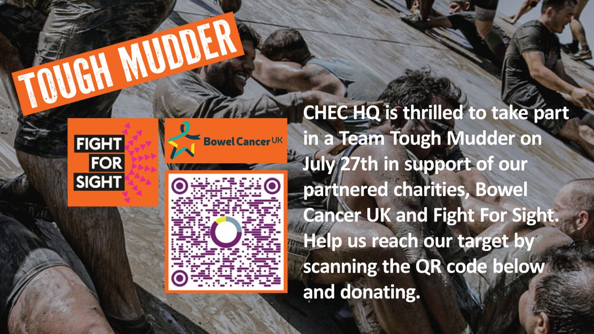 CHEC (@chec_eyecare) on Twitter photo CHEC HQ is gearing up for a Team <a href="/ToughMudder/">Tough Mudder</a> on July 27th to support and raise money for our valued partnered charities, <a href="/bowelcanceruk/">Bowel Cancer UK</a> and <a href="/fightforsightUK/">Fight for Sight</a>.
Scan the QR code or click the link to contribute to our target: eu1.hubs.ly/H09Z5xS0
#toughmudder #charity #event CHEC HQ is gearing up for a Team <a href="/ToughMudder/">Tough Mudder</a> on July 27th to support and raise money for our valued partnered charities, <a href="/bowelcanceruk/">Bowel Cancer UK</a> and <a href="/fightforsightUK/">Fight for Sight</a>.
Scan the QR code or click the link to contribute to our target: eu1.hubs.ly/H09Z5xS0
#toughmudder #charity #event